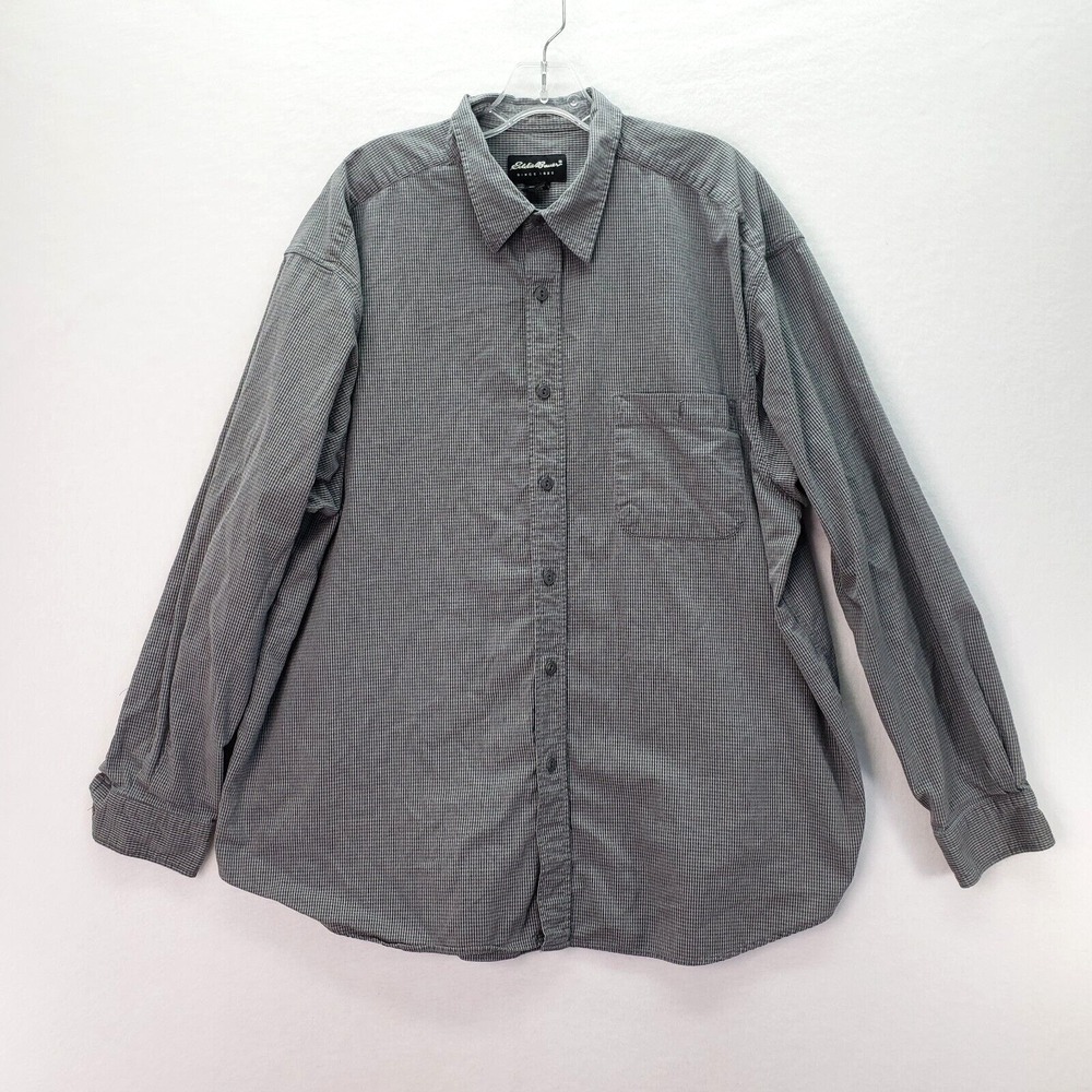 Eddie Bauer Shirt Mens XXL Gray Cotton Button Up Plaid Long Sleeve Casual Office